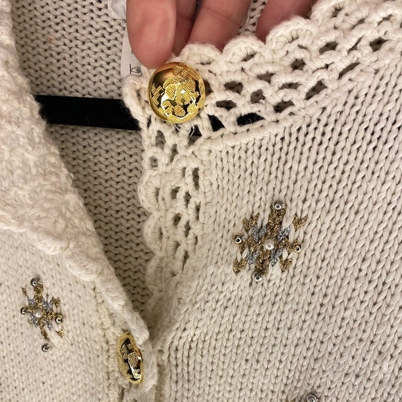 Vntage Winter Scene Embellished Grandmacore Cardigan Size S - Picture 7 of 12